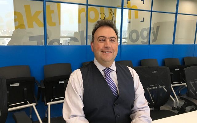Mark Riccobono, president of the US National Federation of the Blind (NFB) in OrCam's offices in Jerusalem on Oct. 3, 2018 (Shoshanna Solomon/Times of Israel) Mark Riccobono, president of the US National Federation of the Blind (NFB) in OrCam's offices in Jerusalem on Oct. 3, 2018 (Shoshanna Solomon/Times of Israel)