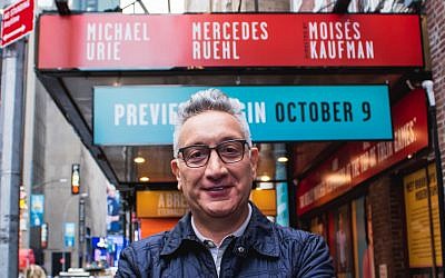 Kaufman in front of the Hayes Theater in New York City, where the play he’s directing will debut on November 1. (Courtesy of Torch Song on Broadway/via JTA)