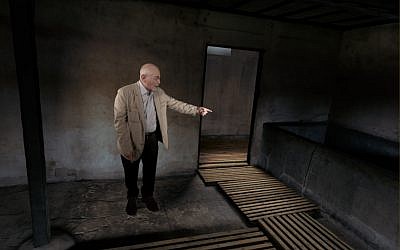 Pinchas Gutter tours the concentration camp where his parents and twin sister were murdered during World War II in this screenshot from 'The Last Goodbye.' (Courtesy Museum of Jewish Heritage)