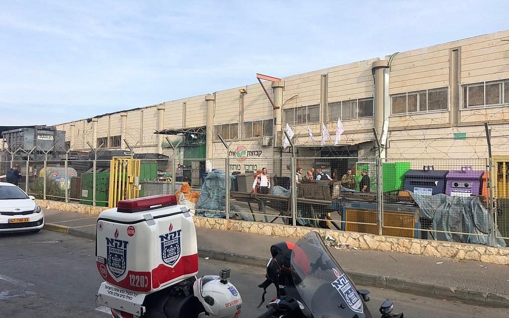Barkan industrial zone factory where a Palestinian worker killed two Israelis and injured a third, on October 7, 2018. (Zaka) Barkan industrial zone factory where a Palestinian worker killed two Israelis and injured a third, on October 7, 2018. (Zaka)