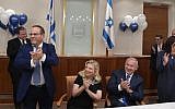 Prime Minister Benjamin Netanyahu at a birthday celebration at his office in Jerusalem on October 24, 2018. (Amos Ben Gershon/GPO)