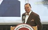 Nation of Islam leader Louis Farrakhan speaking on October 14, 2018, in Michigan. (Twitter screen capture)