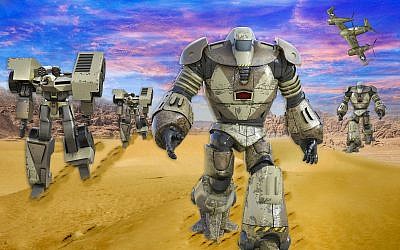 Illustrative 3D Illustration of Futuristic Robotic Walking Drones in Desert (richard eppedio; iStock by Getty Images)