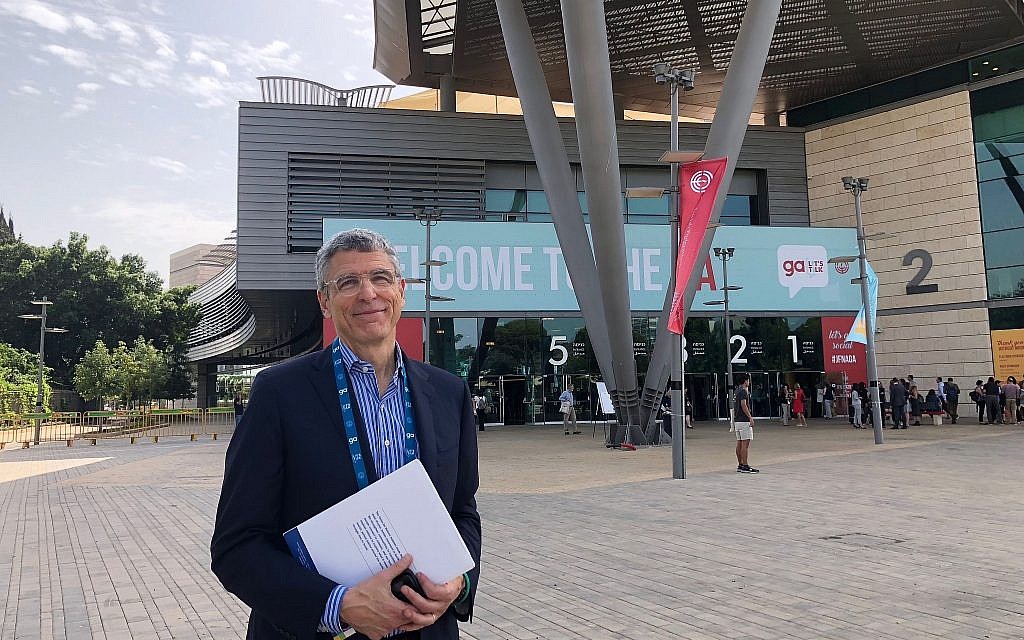 President of the Union for Reform Judaism Rabbi Rick Jacobs at the JFNA's General Assembly in Tel Aviv, on October 24, 2018. (Amanda Borschel-Dan/Times of Israel)