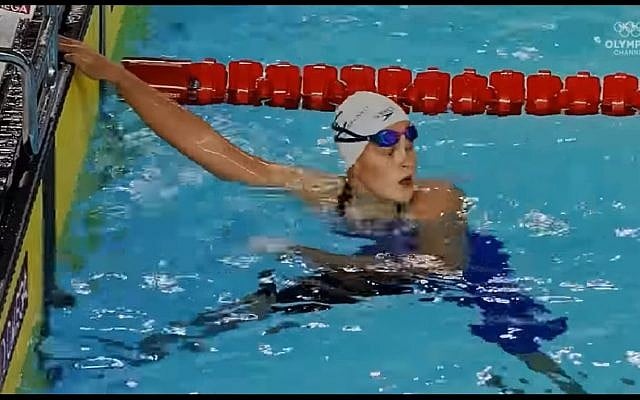 Anastasia Gorbenko, 15, winner of the women’s 200m individual medley at Youth Olympic Games in Buenos Aires on October 7, 2018. (Screen capture: YouTube) Anastasia Gorbenko, 15, winner of the women’s 200m individual medley at Youth Olympic Games in Buenos Aires on October 7, 2018. (Screen capture: YouTube)