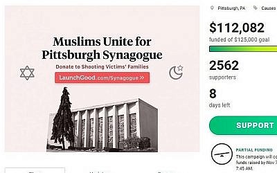 The homepage of the crowdfunding campaign on LaunchGood organized by CelebrateMercy and MPower Change on October 29, 2018. (screen capture: launchgood.com)