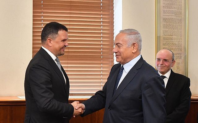 Prime Minister Benjamin Netanyahu, right, meets with Russian Deputy Prime Minister Maxim Akimov, October 9, 2018. (Kobi Gideon/GPO) Prime Minister Benjamin Netanyahu, right, meets with Russian Deputy Prime Minister Maxim Akimov, October 9, 2018. (Kobi Gideon/GPO)