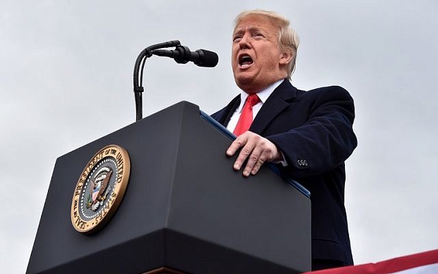 US President Donald Trump addresses a 'Make America Great Again' rally at Bozeman Yellowstone International Airport, November 3, 2018 in Belgrade, Montana. (Nicholas Kamm/AFP) US President Donald Trump addresses a 'Make America Great Again' rally at Bozeman Yellowstone International Airport, November 3, 2018 in Belgrade, Montana. (Nicholas Kamm/AFP)