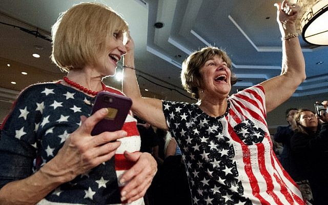 Karen Magnuson (L) and Karen Shaw celebrate after the announcement of the victory of Jason Crow, Democratic candidate for Colorado's 6th congressional District, during the Colorado Democrats watch party in Denver, Colorado, on November 6, 2018. (Photo by Jason Connolly / AFP) Karen Magnuson (L) and Karen Shaw celebrate after the announcement of the victory of Jason Crow, Democratic candidate for Colorado's 6th congressional District, during the Colorado Democrats watch party in Denver, Colorado, on November 6, 2018. (Photo by Jason Connolly / AFP)