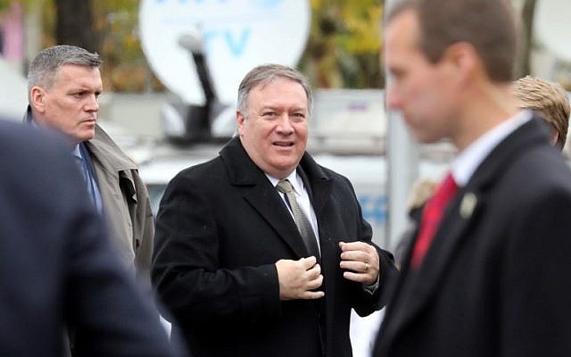US Secretary of State Mike Pompeo arrives to a ceremony at the Arc de Triomphe in Paris on November 11, 2018 as part of commemorations marking the 100th anniversary of the 11 November 1918 armistice, ending World War I. (Photo by ludovic MARIN / POOL / AFP) US Secretary of State Mike Pompeo arrives to a ceremony at the Arc de Triomphe in Paris on November 11, 2018 as part of commemorations marking the 100th anniversary of the 11 November 1918 armistice, ending World War I. (Photo by ludovic MARIN / POOL / AFP)