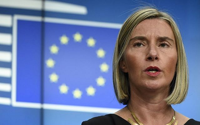 Federica Mogherini, High Representative of the Union for Foreign Affairs and Security Policy and Vice-President of the Commission, speaks during a EU Foreign Affairs Council (FAC) at the European Council in Brussels on November 20, 2018. (John Thys/AFP) Federica Mogherini, High Representative of the Union for Foreign Affairs and Security Policy and Vice-President of the Commission, speaks during a EU Foreign Affairs Council (FAC) at the European Council in Brussels on November 20, 2018. (John Thys/AFP)