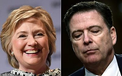 (COMBO) This combination of file pictures created on June 14, 2018, shows former Secretary of State Hillary Clinton on June 1, 2017 in New York; and former FBI Director James Comey  on Capitol Hill June 8, 2017 in Washington, DC. - US President Donald Trump wanted prosecutions opened against Clinton and Comey, according to a report in The New York Times on November 20, 2018. (Photos by ANGELA WEISS and Brendan Smialowski / AFP)
