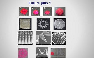 An illustration of the various kinds of 3D printed hydrogel pills developed the lab of Prof. Shlomo Magdassi, head of The Hebrew University’s 3D and Functional Printing Center (Courtesy)