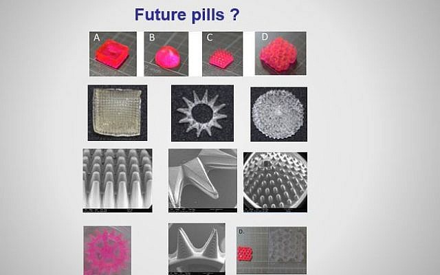 An illustration of the various kinds of 3D printed hydrogel pills developed the lab of Prof. Shlomo Magdassi, head of The Hebrew University’s 3D and Functional Printing Center (Courtesy) An illustration of the various kinds of 3D printed hydrogel pills developed the lab of Prof. Shlomo Magdassi, head of The Hebrew University’s 3D and Functional Printing Center (Courtesy)