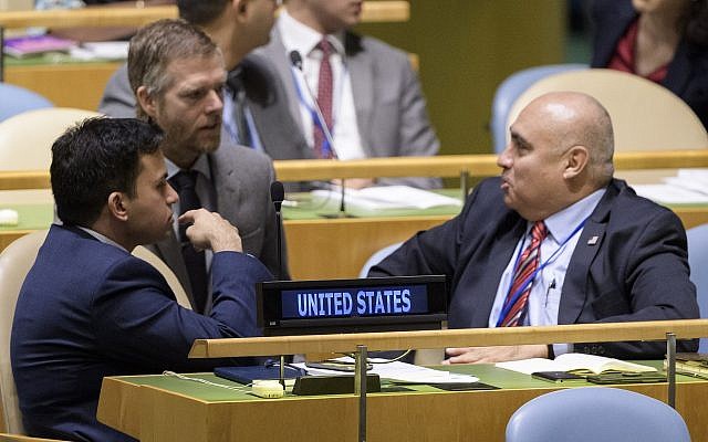 Members of the United States delegation attend a meeting of the United Nations General Assembly, Thursday, November 1, 2018 at UN headquarters. (Manuel Elias/United Nations) Members of the United States delegation attend a meeting of the United Nations General Assembly, Thursday, November 1, 2018 at UN headquarters. (Manuel Elias/United Nations)