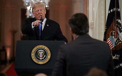 President Donald Trump speaks to CNN journalist Jim Acosta during a news conference in the East Room of the White House, Wednesday, Nov. 7, 2018, in Washington. (AP Photo/Evan Vucci)