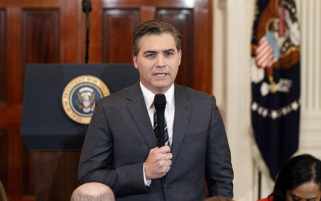 In this November 7, 2018, file photo, CNN journalist Jim Acosta speaks to the camera before a news conference with US President Donald Trump in the East Room of the White House in Washington. (AP Photo/Evan Vucci, File) In this November 7, 2018, file photo, CNN journalist Jim Acosta speaks to the camera before a news conference with US President Donald Trump in the East Room of the White House in Washington. (AP Photo/Evan Vucci, File)