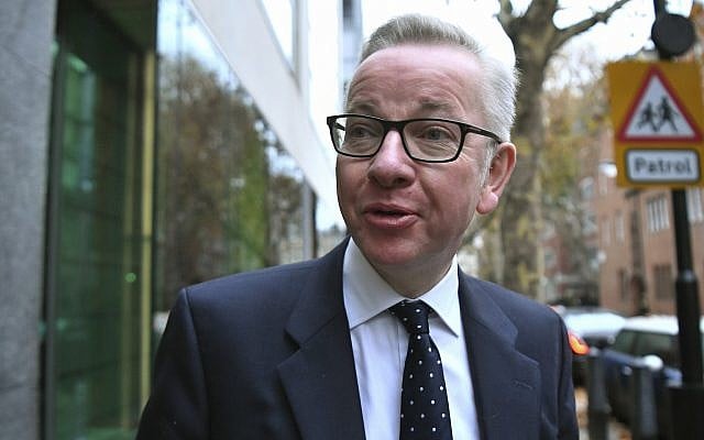 Britain's Environment Secretary Michael Gove arrives at his office in Westminster, London, November 16, 2018. (Victoria Jones/PA via AP) Britain's Environment Secretary Michael Gove arrives at his office in Westminster, London, November 16, 2018. (Victoria Jones/PA via AP)