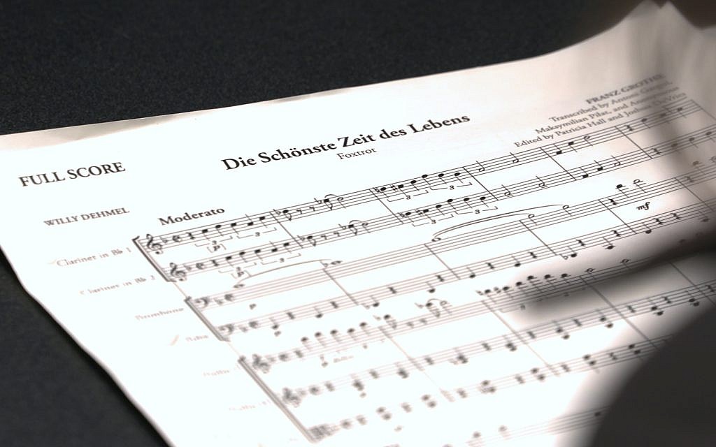 This Nov. 7, 2018, photo provided by the University of Michigan shows the full score for "The Most Beautiful Time of Life (Die Schönste Zeit des Lebens)" at the Duderstadt Center recording studio on campus in Ann Arbor, Michigan (Christopher Boyes/University of Michigan via AP)