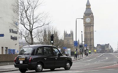 Illustrative: A black cab drives past London's Westminster Bridge, March 23, 2017 (AP Photo/Tim Ireland)