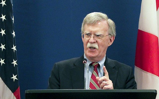 US National security adviser John Bolton gestures while speaking to the media during a news briefing following his meetings with Georgian officials in Tbilisi, Georgia, October 26, 2018. (Shakh Aivazov/AP) US National security adviser John Bolton gestures while speaking to the media during a news briefing following his meetings with Georgian officials in Tbilisi, Georgia, October 26, 2018. (Shakh Aivazov/AP)