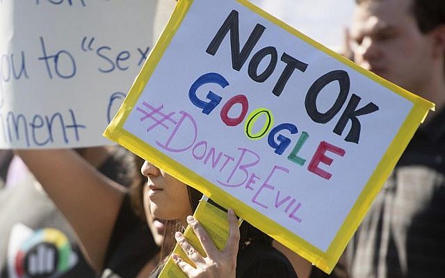 Workers protest against Google's handling of sexual misconduct allegations at the company's Mountain View, Calif., headquarters on Thursday, Nov. 1, 2018. (AP Photo/Noah Berger) Workers protest against Google's handling of sexual misconduct allegations at the company's Mountain View, Calif., headquarters on Thursday, Nov. 1, 2018. (AP Photo/Noah Berger)