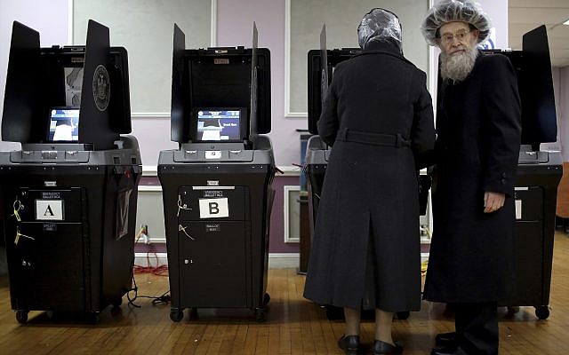 An elderly Orthodox Jewish couple cast their votes at a local polling center on Tuesday, Nov. 6, 2018, in Brooklyn borough of New York. (AP Photo/Wong Maye-E) An elderly Orthodox Jewish couple cast their votes at a local polling center on Tuesday, Nov. 6, 2018, in Brooklyn borough of New York. (AP Photo/Wong Maye-E)
