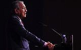 Malaysian Prime Minister Mahathir Mohamad delivers his keynote address during the ASEAN Business and Investment Summit on the sidelines of the 33rd ASEAN summit in Singapore, on November 13, 2018. (AP Photo/Yong Teck Lim)