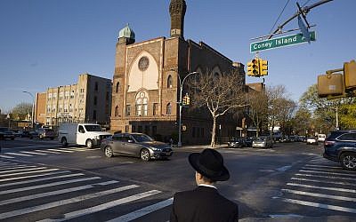A Jewish boy outside Yeshivah of Flatbush in the Brooklyn borough of New York, April 26, 2018. (AP/Mark Lennihan)