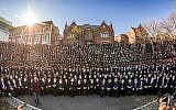 Some 4,700 Chabad-Lubavitch rabbis from 100 countries pose for the annual group photo in front of the organization’s Brooklyn headquarters in New York City, New York on November 6, 2018. (Courtesy of Chabad.org)