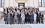 A group of high school students in Baraboo, Wisconsin, making a salute in a photo published on November 11, 2018. At back right is Jordan Blue, who didn't salute. (Screenshot: Twitter)