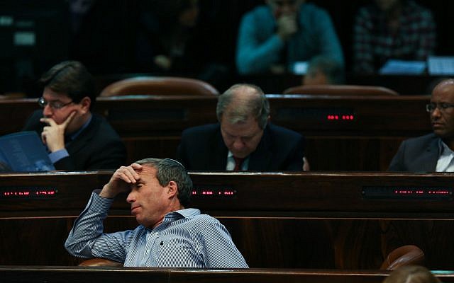 Yesh Atid MK Elazar Stern sits in the Knesset during a meeting of the Knesset in Jerusalem on January 14, 2014. (Yonatan Sindel/Flash90) Yesh Atid MK Elazar Stern sits in the Knesset during a meeting of the Knesset in Jerusalem on January 14, 2014. (Yonatan Sindel/Flash90)