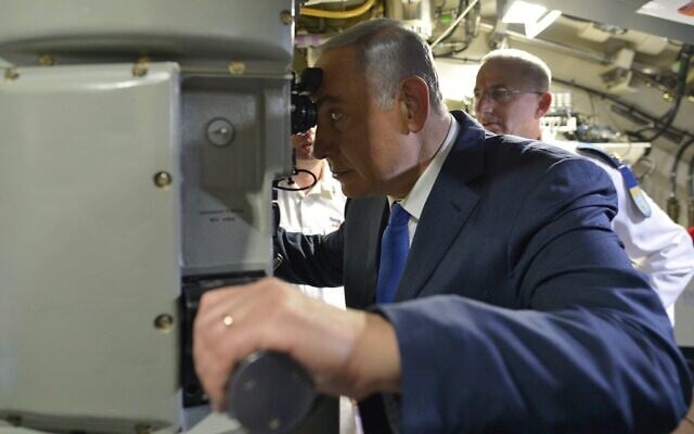 Prime Minister Benjamin Netanyahu, seen at a welcoming ceremony for a new submarine, Rahav, at the Israeli naval base in Haifa, on January 12, 2016. (Kobi Gideon/ GPO) Prime Minister Benjamin Netanyahu, seen at a welcoming ceremony for a new submarine, Rahav, at the Israeli naval base in Haifa, on January 12, 2016. (Kobi Gideon/ GPO)