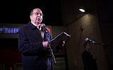 Former defense minister Moshe Ya'alon  speaks during a rally against government corruption at Zion Square in Jerusalem on December 23, 2017. (Hadas Parush/Flash90)