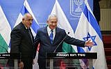 Prime Minister Benjamin Netanyahu holds a press conference with his Bulgarian counterpart Boyko Borisov at his office in Jerusalem on September 5, 2018. (Amit Shabi/Pool/Flash90)