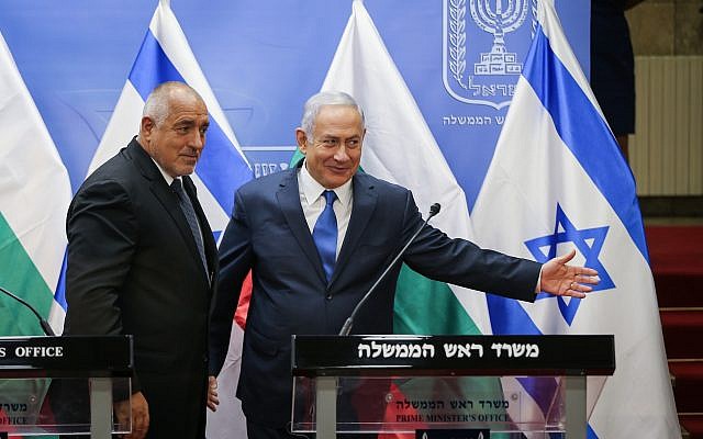Prime Minister Benjamin Netanyahu holds a press conference with his Bulgarian counterpart Boyko Borisov at his office in Jerusalem on September 5, 2018. (Amit Shabi/Pool/Flash90) Prime Minister Benjamin Netanyahu holds a press conference with his Bulgarian counterpart Boyko Borisov at his office in Jerusalem on September 5, 2018. (Amit Shabi/Pool/Flash90)