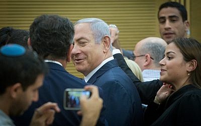 Prime Minister Benjamin Netanyahu at a Likud party faction meeting at the Knesset on November 05, 2018. (Miriam Alster/Flash90)