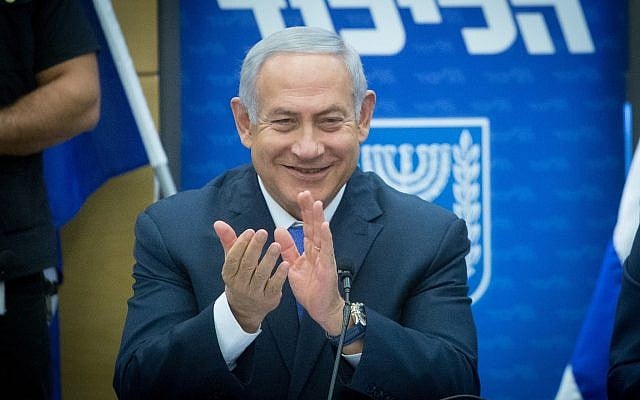 Prime Minister Benjamin Netanyahu at a Likud party faction meeting at the Knesset on November 5, 2018. (Miriam Alster/Flash90) Prime Minister Benjamin Netanyahu at a Likud party faction meeting at the Knesset on November 5, 2018. (Miriam Alster/Flash90)