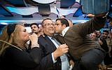 Jerusalem mayoral candidate Moshe Lion celebrates his victory with supporters at his campaign headquarters, after winning the Jerusalem municipal elections on November 14, 2018. (Yonatan Sindel/Flash90)