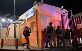 Border Police officers at the scene of a stabbing attack at a police station in Jerusalem's Armon Hanatziv neighborhood on November 14, 2018. (Hadas Parush/Flash90)