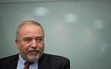 Then-defense minister Avigdor Liberman announces his resignation from his office following the ceasefire with Hamas in the Gaza Strip, during a press conference in the Knesset on November 14, 2018. (Yonatan Sindel/Flash90)