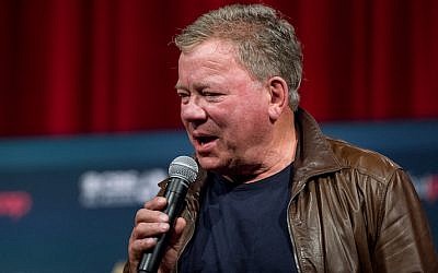 William Shatner speaking at a “Star Trek” conference at the Javits Center in New York, Sept. 4, 2016. (Roy Rochlin/Getty Images via JTA)