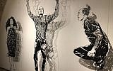 Michal Bachar's laser-cut figurines, creating shadow profiles in black and white, at Illustration Week 2018 (Jessica Steinberg/Times of Israel)