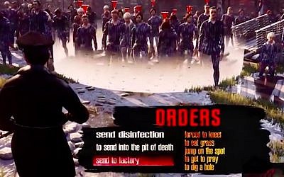 A nazi guard decides the fate of Auschwitz prisoners in the "Cost of Freedom" video game. (Screen capture/YouTube)