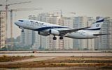 Illustrative photo of an El Al plane taking off from Ben Gurion Airport, August 5, 2013. (Moshe Shai/Flash90)