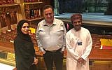 Transportation and Intelligence Minister Israel Katz, center, in Oman, November 5, 2018. (courtesy)