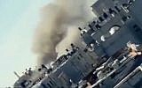 Smoke billowing above the Bureij Refugee Camp in the central Gaza Strip after the area is rocked by a series of explosions in what Hamas officials called a 'work accident,' November 28, 2018. (Twitter screen capture)