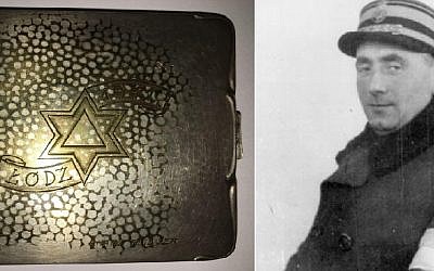 The silver cigarette case made by Jewish artist Chaim Klieger that was used to bribe Lodz Ghetto prison warden Salomon Hercberg, right, during the Holocaust.