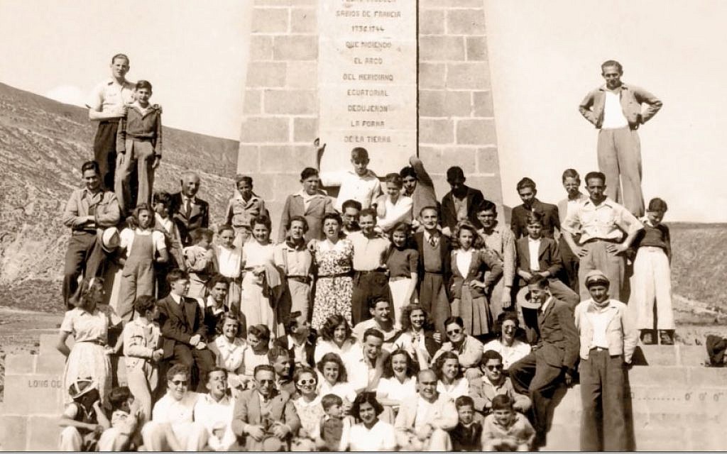 Ecuador's Jewish-exile community in the 1940s at the Equatorial monument in Quito, Ecuador. (Courtesy Eva Zelig)