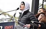 Linda Sarsour speaks onstage during the Women's March on Washington on January 21, 2017 in Washington, DC. (Theo Wargo/Getty Images/via JTA)